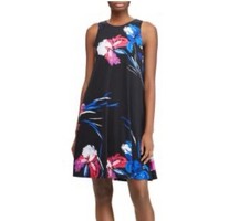 Ralph Lauren SZ 4 Black Floral Swing Dress Lined Sleeveless A-line Dark Romantic