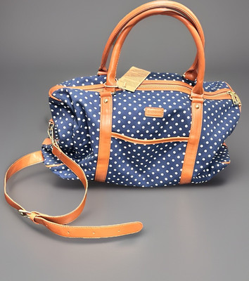 BAOSHA Blue Polka Dot Canvas Weekender Travel Duffel Bage Tote - NEW w/Strip