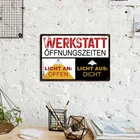Putuo German Vintage Tin Metal Signs Home Décor, Workshop Opening Hours Light On
