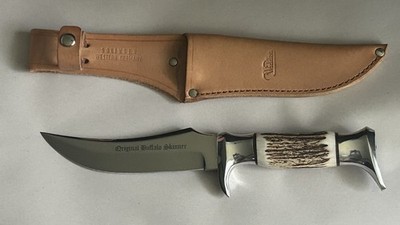 Vintage 1950 s Widder Solingen West Germany Stag Bone Knife & Sheath - Mint