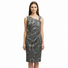 Grey Black Paisley Print Ruched Short Sleeveless Sheath Dress Chic Boho