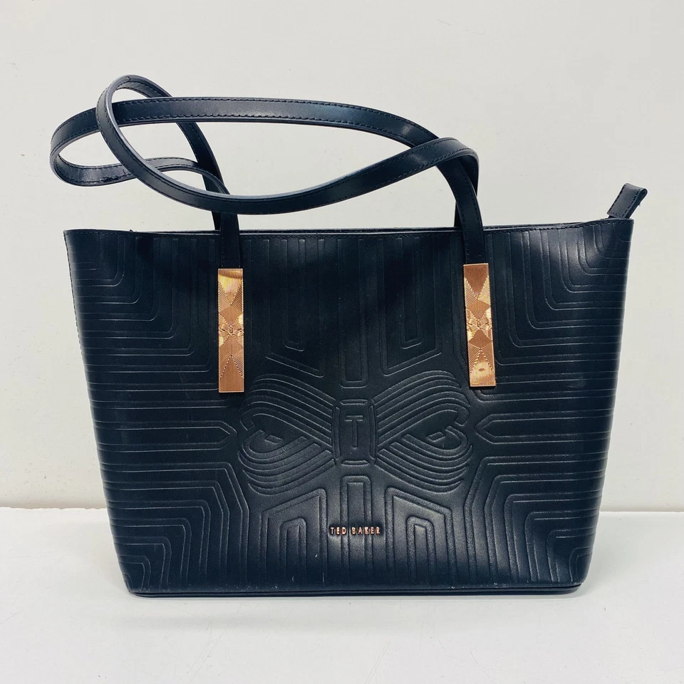 Ted Baker Women Black Textured Faux Leather Tote Purse - Image 2 of 4
