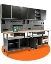 Ondis24 Werkstatt Set 240cm Werkbank Metall Werkzeugschrank Stahl Lochwand Klaus