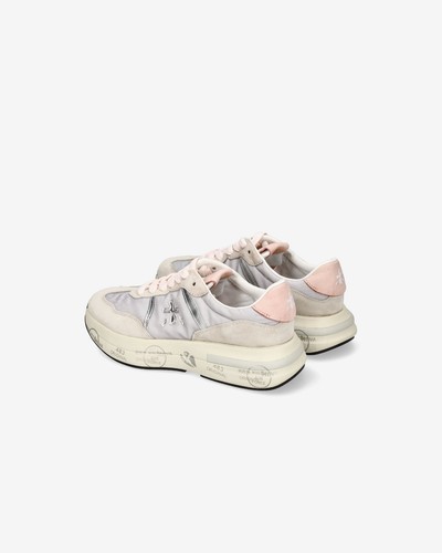 Sneakers Premiata Donna in Camoscio Avorio e Dettagli Rosa art. Cassie 7387 - Foto 3 di 4