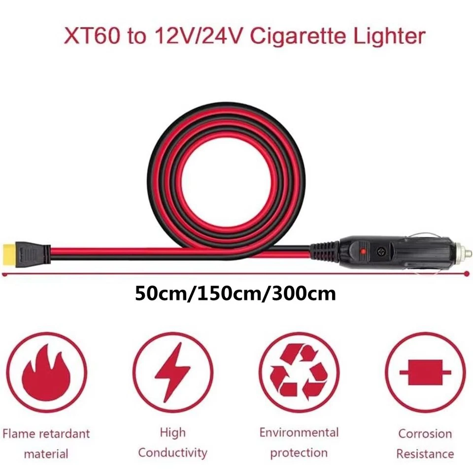 XT60 Female to Car Cigarette Lighter Plug 12V 24V Cable Battery Connector - Image 2 of 4