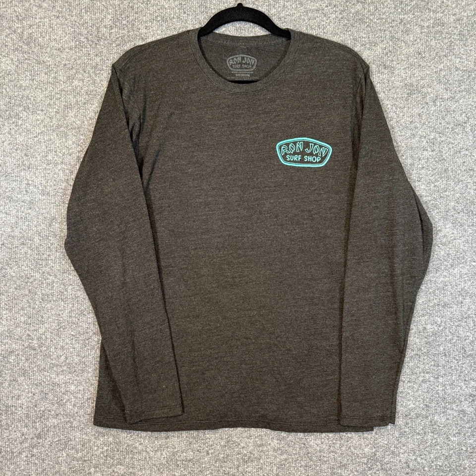 Ron Jon Surf Shop Shirt Adult Medium Gray Crewneck Logo Surf Long Sleeve Tshirt - Image 3 of 4