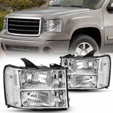 FOR 2007-2014 GMC SIERRA 1500 2500 3500 HEADLIGHT LAMPS LEFT+RIGHT CHROME/ Clear