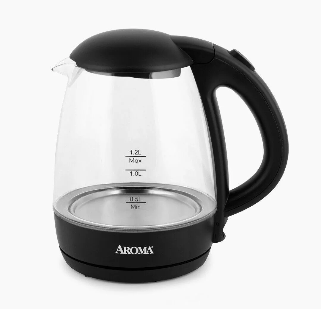 Aroma Glass Electric Kettle 1.2L/5 Cup Instant Tea Coffee BOIL