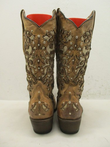 RDR Womens Brown Leather Sparkle Inlay Studded Cowboy Boots Size 24.5 Mex - Picture 7 of 17
