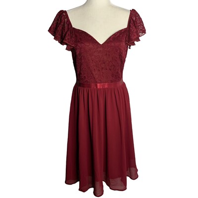 red chiffon swing dress MissMay Retro Lace Chiffon Swing Dress L Wine Red Flutter Sleeve Lined Zip  NEW