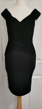 Lipsy Black Dress Size 10 With Ruched, Front Body Con Fit.