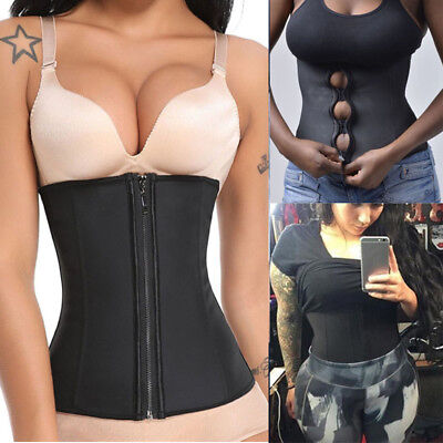 7 Steel Boned Workout Corset Waist Trainer Zip Slim Body Shaper Underbust Top Uk Ebay