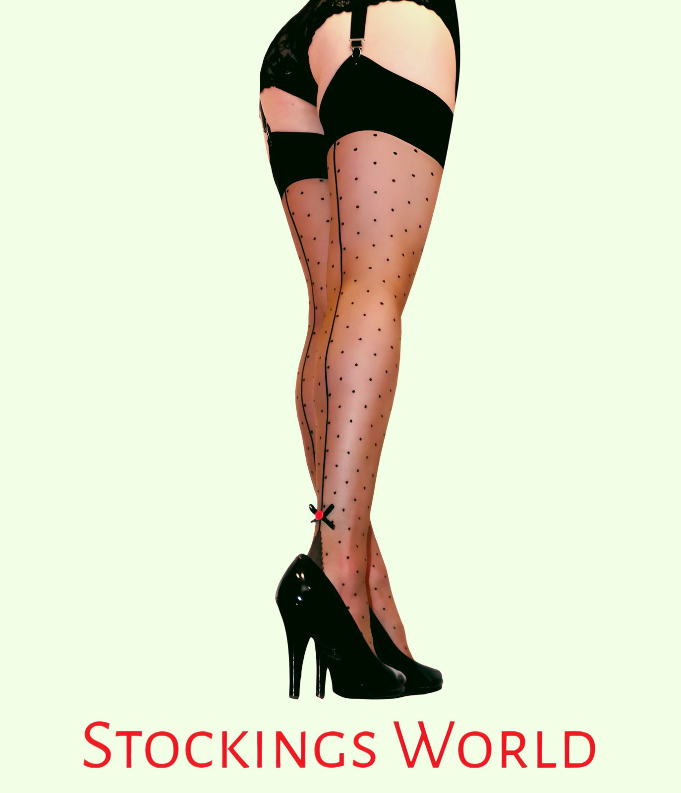 Seamed Stockings Black/Brown Polka dot with heel bow - Pamela Mann One Size