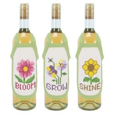 Bottle Aprons SPRING FLOWERS-GROW-BLOOM-SHINE-STAMPED-to Cross-Stitch-USA MADE