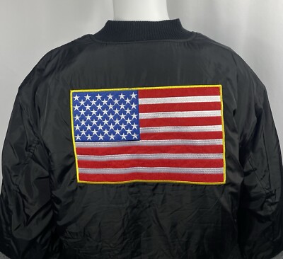 i5 Apparel United States Flag Men's LARGE Black Full Zip Bomber Jacket NWT