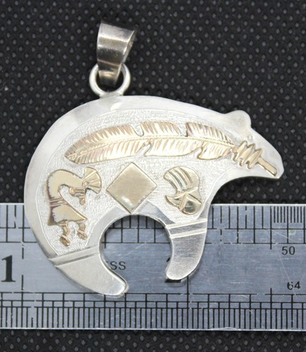 Navajo Randall Begay signierter Bär-Anhänger Sterlingsilber und 12 K Gold gefüllt - Bild 6 von 8