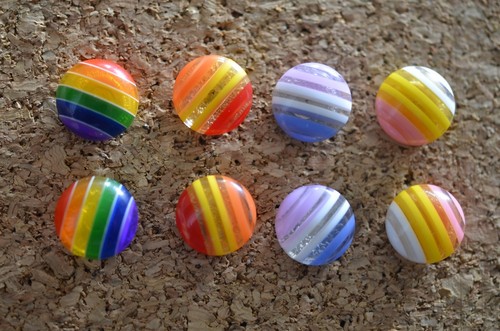 Set of 8 RAINBOW STRIPED bulletin board pushpins / thumbtacks, or magnets. - Picture 2 of 6