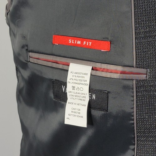 Van Heusen Men's Sport Coat Blazer Two Button Navy Black Plaid Slim Fit Sz 44L - Picture 15 of 16