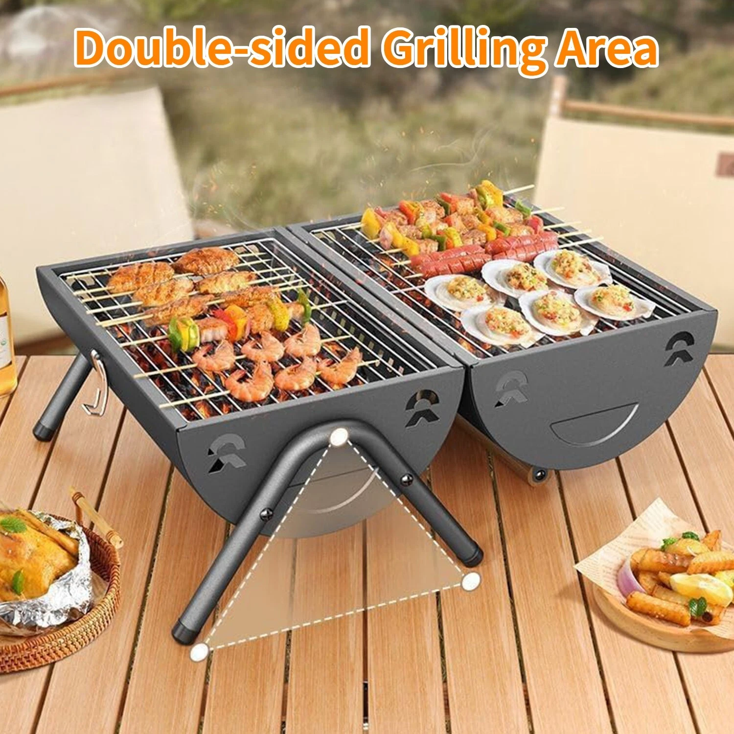 Portable Charcoal BBQ Grill - Outdoor Camping Picnic ,Mini Barbecue for Garden