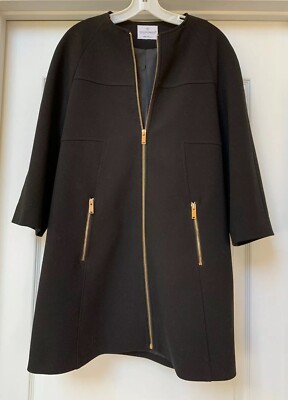 RINASCIMENTO Chic Couture Black Long Zipper Coat , Size S   Made In Italy