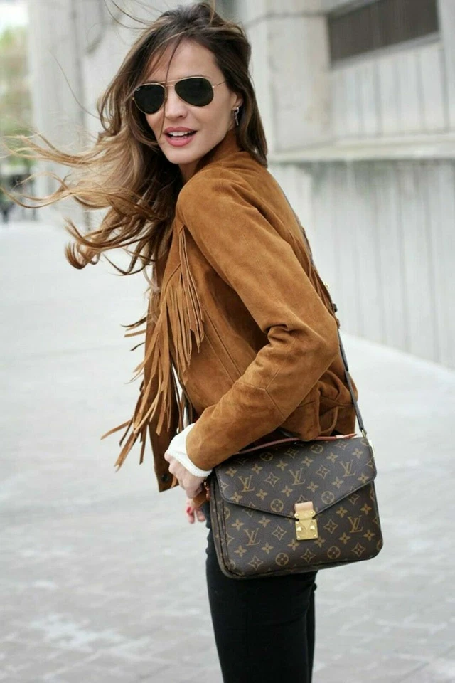 Fringe Leather Jacket Women Brown Suede Biker Moto Custom Made Size S M L XL XXL - Image 3 of 4