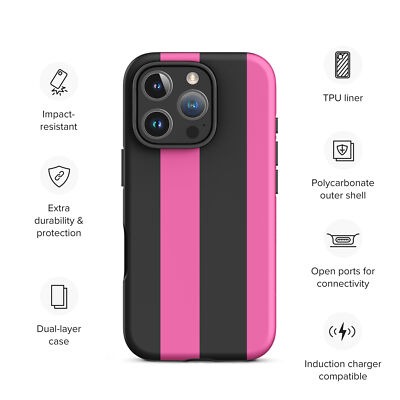 Black and Pink stripe Tough Case for iPhone  12 13 14 15 16 / Christmas gift