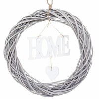 Dekokranz Home Rund Ø 40Cm, TüRkranz Wandkranz Kranz, Holz Weiß-Grau
