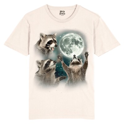 3 Raccoons with Moon - Off WhiteT-Shirt | Funny Graphic Tee| Unisex Casual