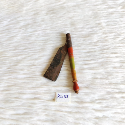 19c Vintage Handmade Hand Painted Straight Razor Steel Blade Wooden Handle RZ83