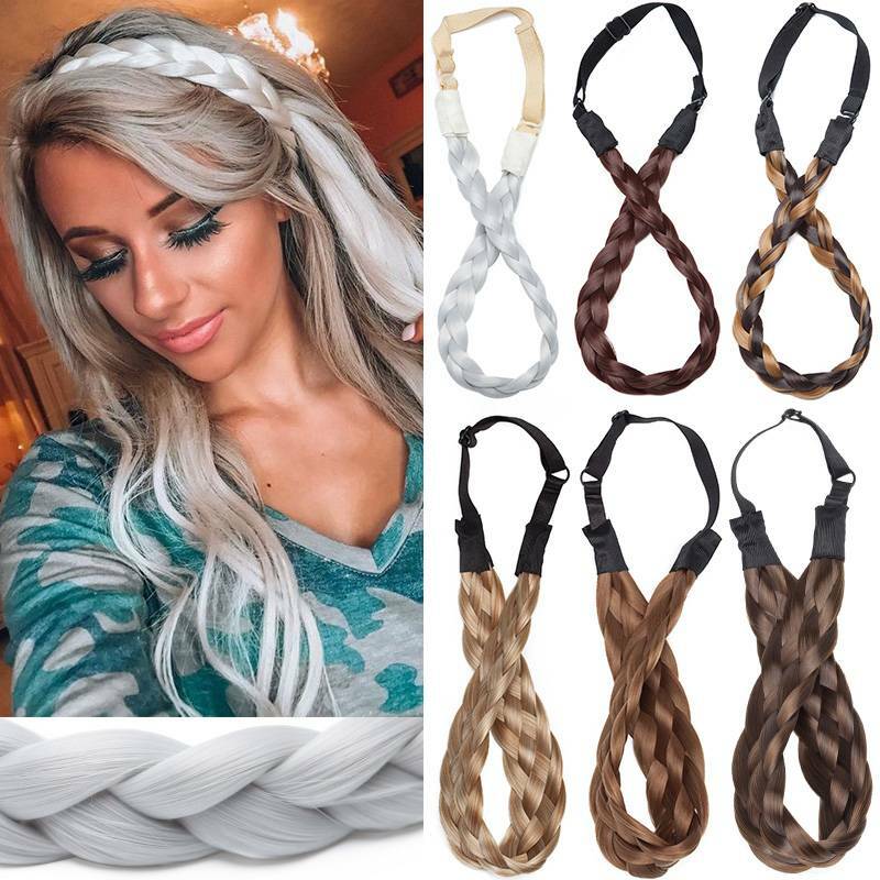 Women Real as Human Braided Headband Twisted Head Plated Hair Bands Blonde  Grey