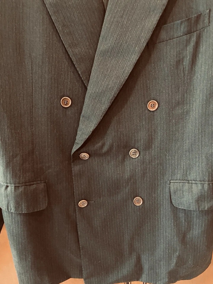 Chaqueta SALVATORE FERRAGAMO Hombre Lana Super 120 Gris Carbón Doble Pecho 42R Foto 3 de 4