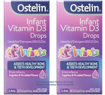 2x Ostelin Infant Vitamin D3 Drops 2.4mL Bone Development Muscle Immune Function
