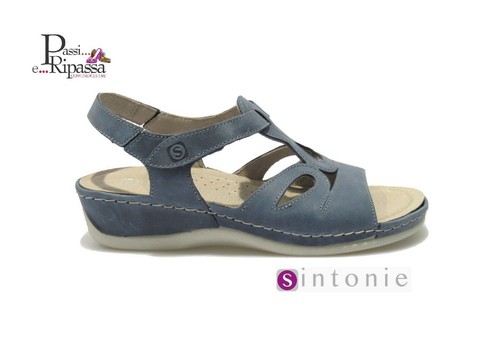 Sandali da donna bassi zeppa con strappo SINTONIE estivi comodi in pelle  blu | eBay