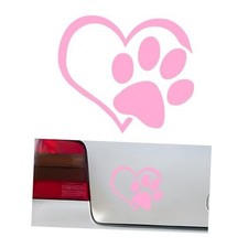 Pet Dog Paw Print Car Decal, 4.6" 3.7" Love Heart Dog Paw Car Sticker, Pink