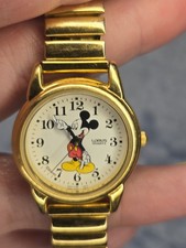 Lorus Disney Mickey Mouse Gold Tone Watch Vintage 90s