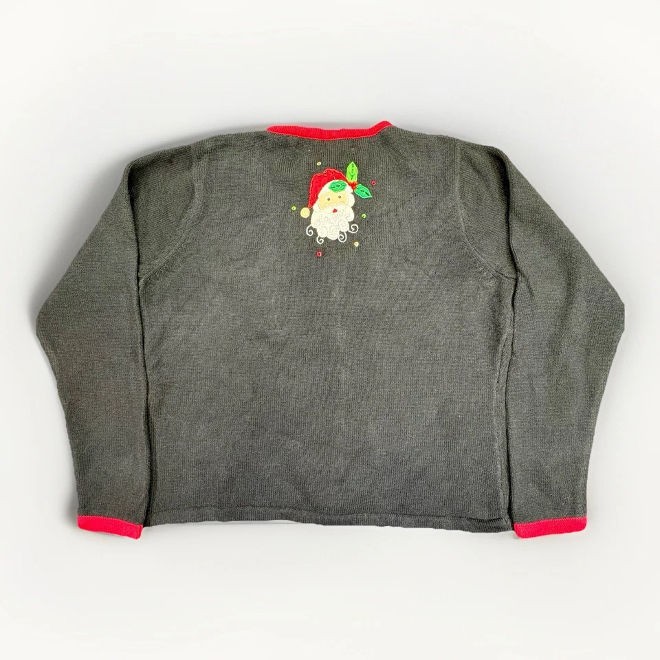 Cárdigan Suéter Tiara International Años 90 Papá Noel Bordado L Negro Detalle Cuentas Foto 2 de 4