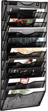 10 Pocket Mesh Hanging Wall File Organizer, Wall Mounted Mail