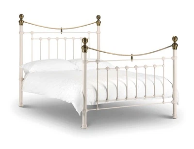 SC FURNITURE LTD Metal double bed in a Ivory finish with Brass effect finials 4ft 6'' Tori