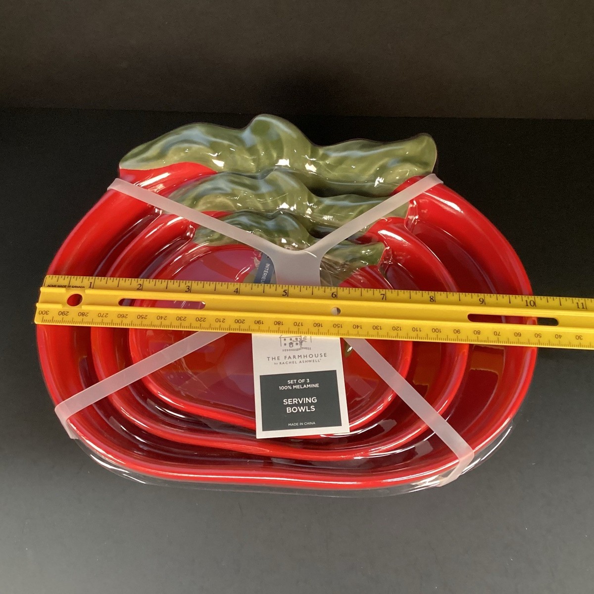 Set Of 3 new red tomato melamine serving bowls the farmhouse