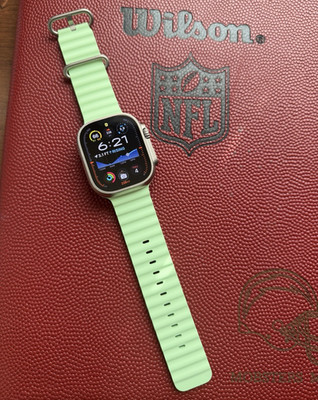 Apple Watch Ultra 2 49mm Titanium Silver Case New Green Silicone Band, Unlocked