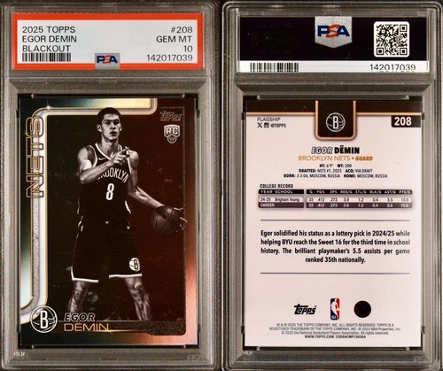 Egor Demin GEM 10 🔥2025 TOPPS Target Exclusive Blackout RC #208 Brooklyn Nets - Picture 1 of 3
