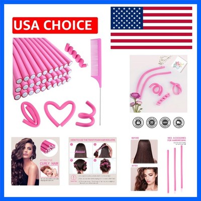 Versatile 30-Piece Pink Curlers Set with Comb - Perfect for Long & Short Hair