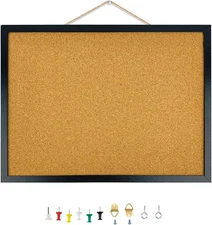 Cork Bulletin Board Black 15.7 X 12 Inches Oak Wood Finish Frame Wall Mounted