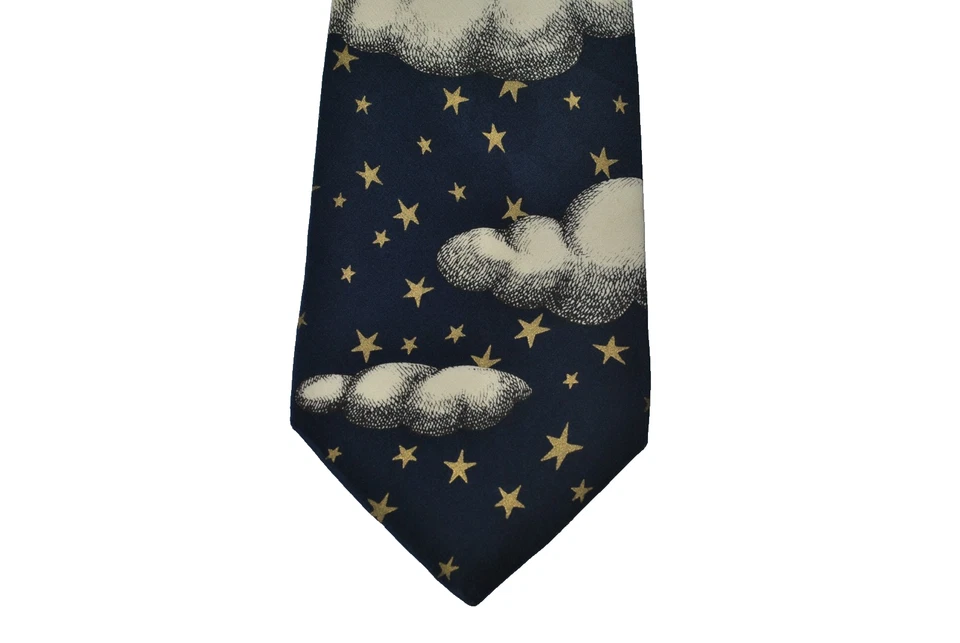 Corbata FORNASETTI VINTAGE HECHA EN ITALIA 100 % seda patrón de nubes de sol color azul L57 W3.9 Foto 4 de 4