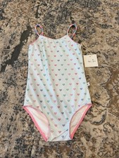 Love  Grow Girls One Piece Swimsuit NWT Heart Print Size 8 White Pink Blue