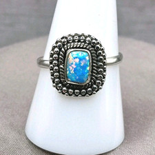 Sterling Silver Blue Opal Ring Size 9 Native American Southwestern Style