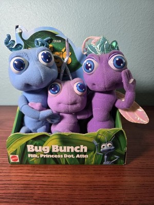 Mattel Disney Pixar A Bug's Life Beanbag Plush Set Flik Dot Atta 1998
