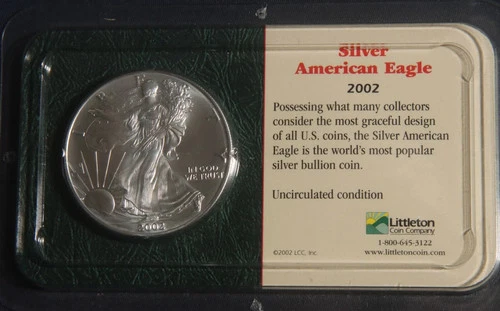 2002 UNCIRCULATED SILVER EAGLE LITTLETON RETAIL PACKAGED
