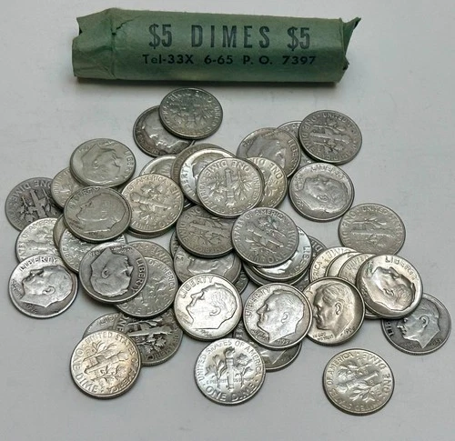 1 Roll of (50), Roosevelt Silver Dimes, Mixed Dates Good Condition Free Shipping
