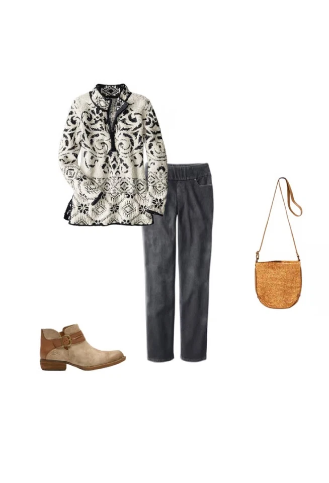 Suéter Pullover Coldwater Creek Alpine Lodge Color Negro Marfil Foto 4 de 4